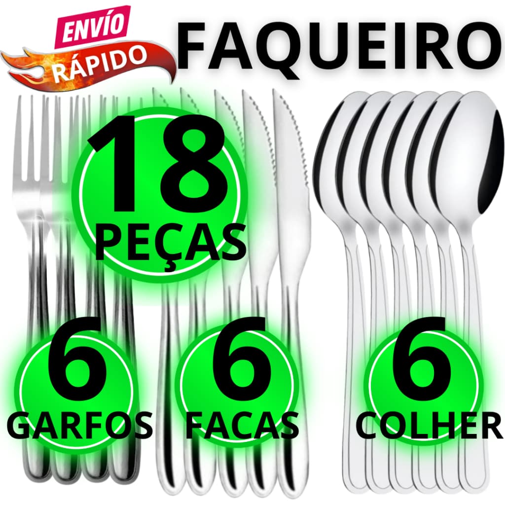 Faqueiro Jantar 18,30,24,15,12 ou 9 Peças Jogo De Talher Aço Inox Facas Garfos Colheres Para Casa Restaurante Escola