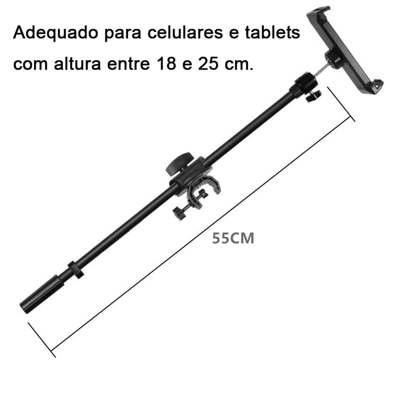 Suporte extensível de 55 cm adequado para celulares e tablets com altura entre 18 e 25 cm