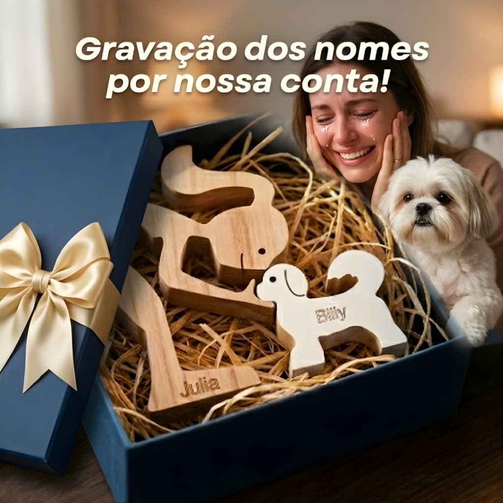 Enfeite Pet Estatueta Cachorro Gato Decorativa Madeira Moderna Sala Escritório Memorial Homenagem