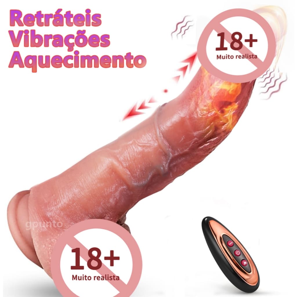 Dildo Realista Grande com Aquecimento Retrátil 7 Modos e 10 Vibrações, Ventosa Forte, Controle Remoto G-spot