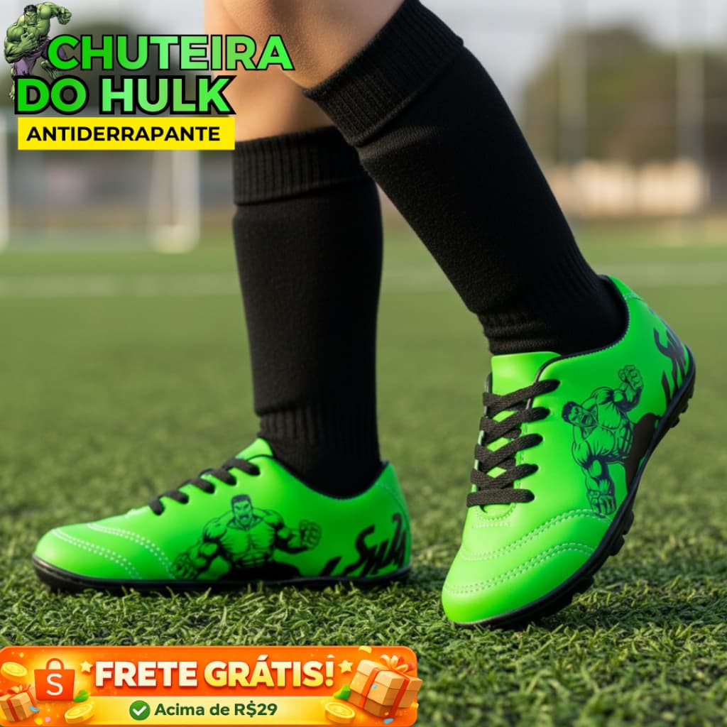 Chuteira Infantil Hulk Original Society e Futsal Menino Antiderrapante Confortável Promoção