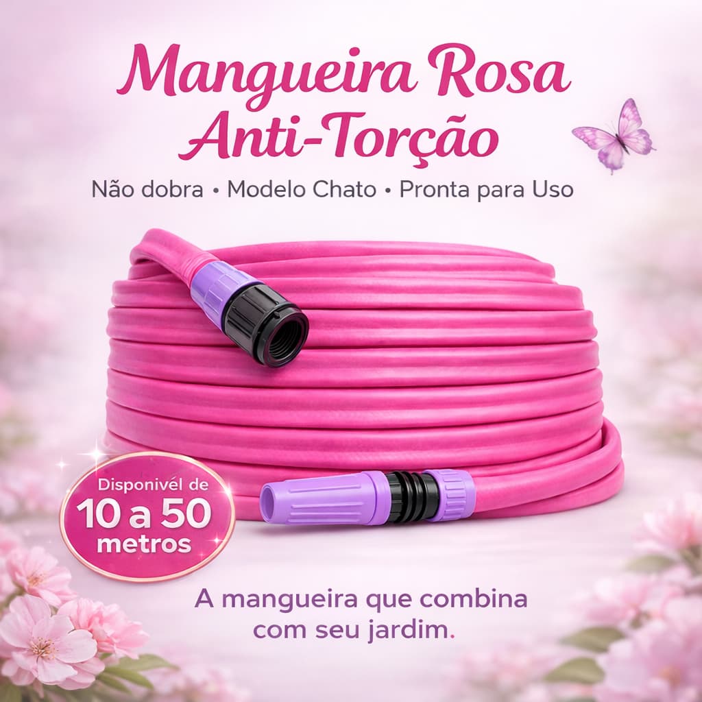 Mangueira Jardim Rosa Chata Reforçada Anti Torção 10 a 50m
