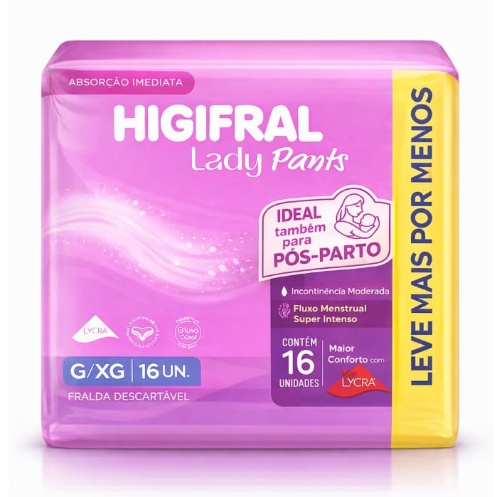 Roupa Intima Lady Fralda Geriátrica Pôs Parto 16 un Higifral Pants com Alta Absorção