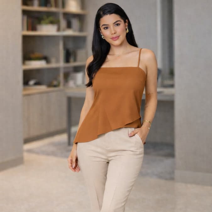 Blusa Regata Feminina Assimétrica Alcinha Leve Dia a Dia Não Amassa DUNA PREMIUM