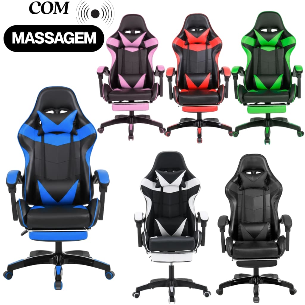 Cadeira Gamer Escritório Giratoria Com MASSAGEM Lods Gamers Ergonômica Apoio de Pe   Vibrantes Jogos