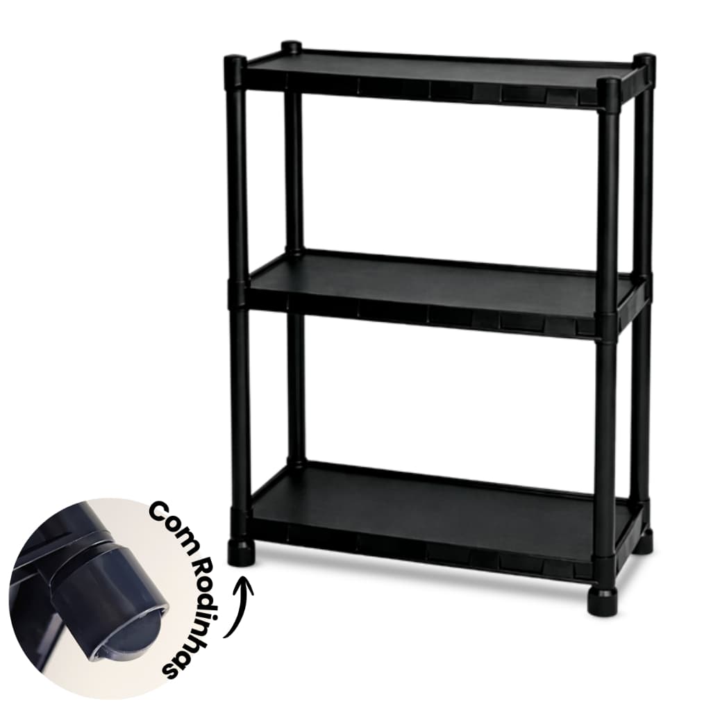 Estante Prateleira Móvel Organizadora Plástico Preto Com Rodinhas No Pé Rodas