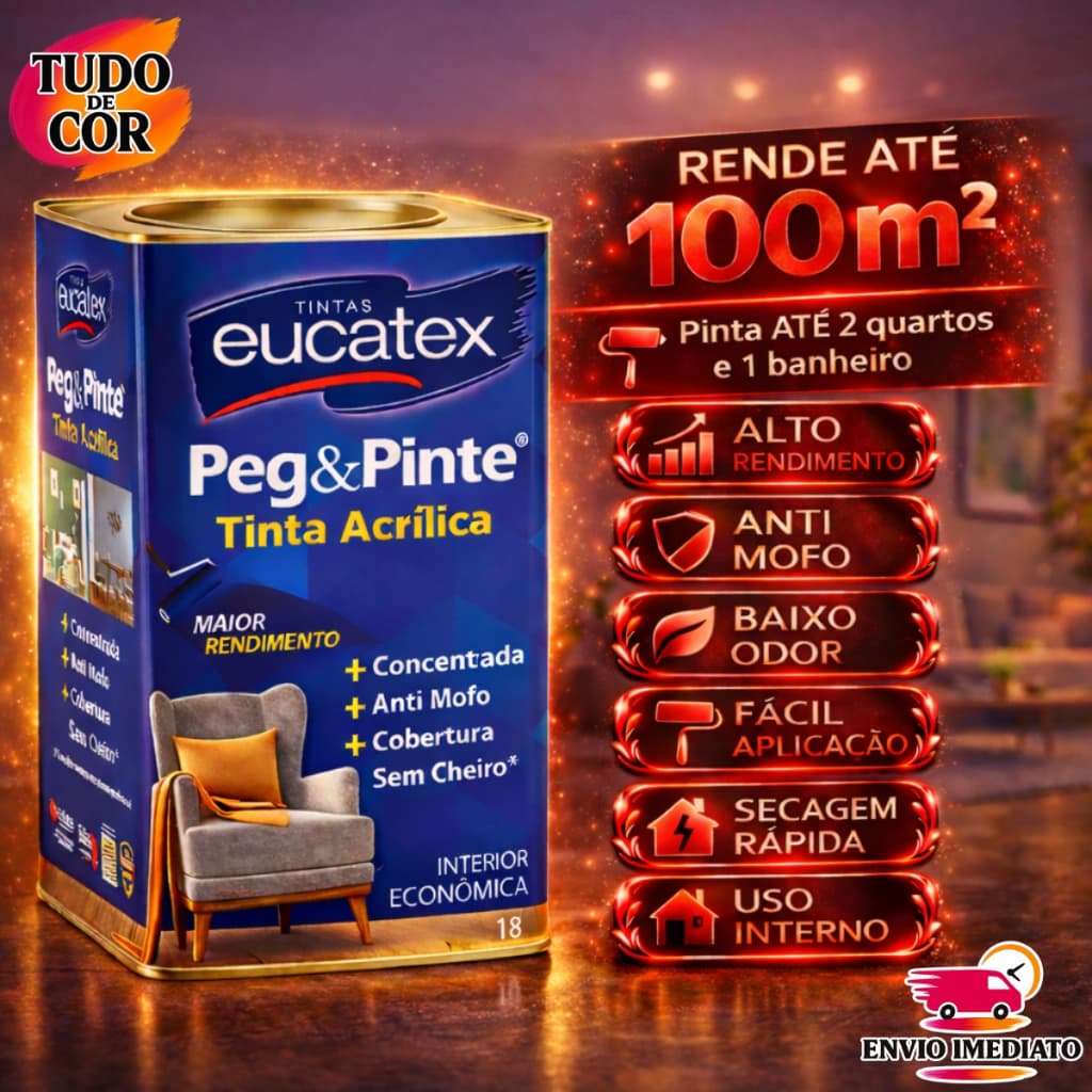 Tinta para Parede Pegue e Pinte Acrílica Eucatex 18 Litros, Anti Mofo, Sem Cheiro, interna
