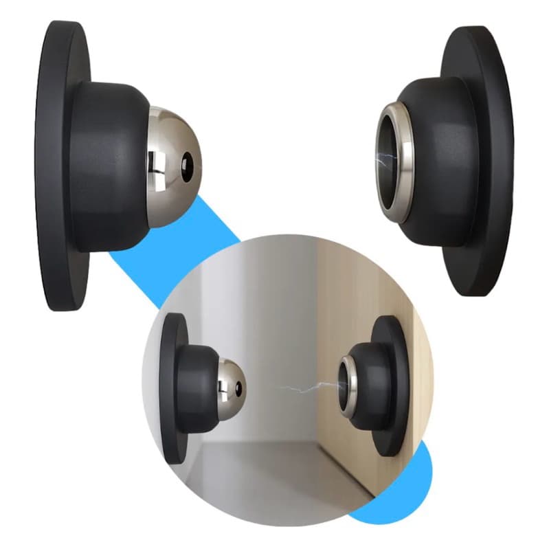 Batente Porta Fixador de Porta Magnético Inox Preto com Amortecedor e Parafusos