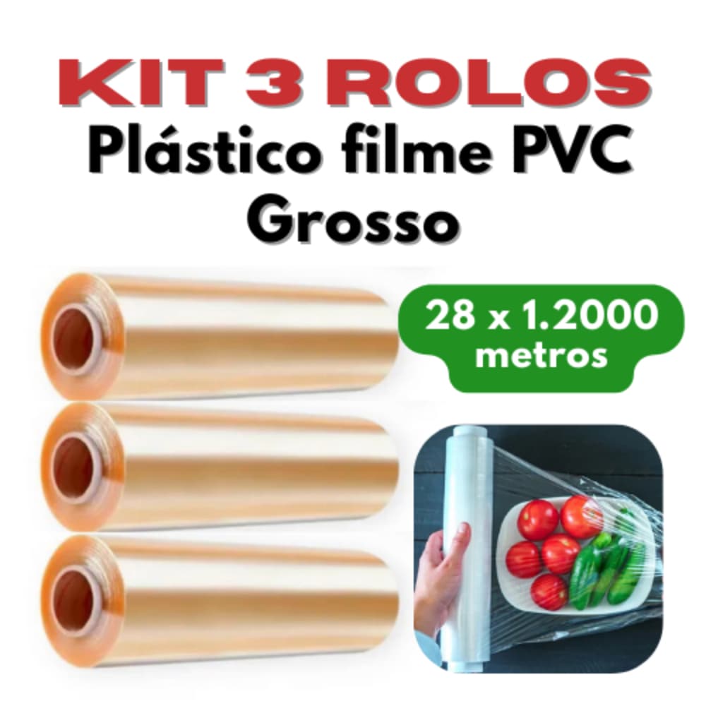 Kit 3 Rolos de Bobina Plastico Filme Pvc 28cm X 400 Metros | Esticavel | Resistente