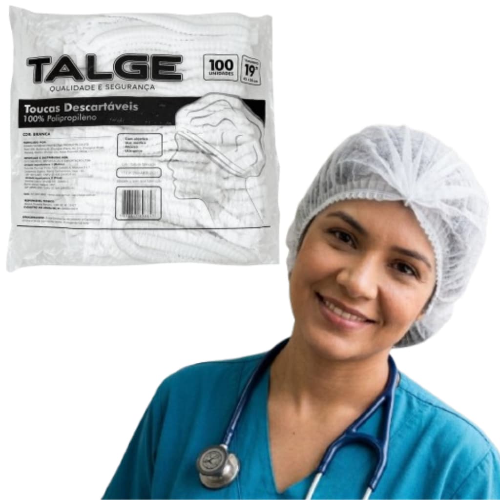 Touca Descartável 100/300/500 Unidades TNT Branca Talge Uso Profissional