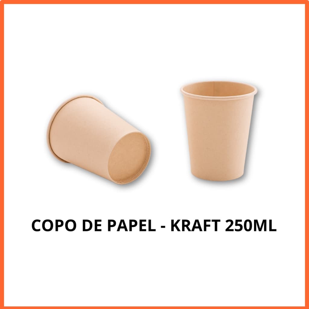 100 Copos de papel kraft 250ml biodegradável