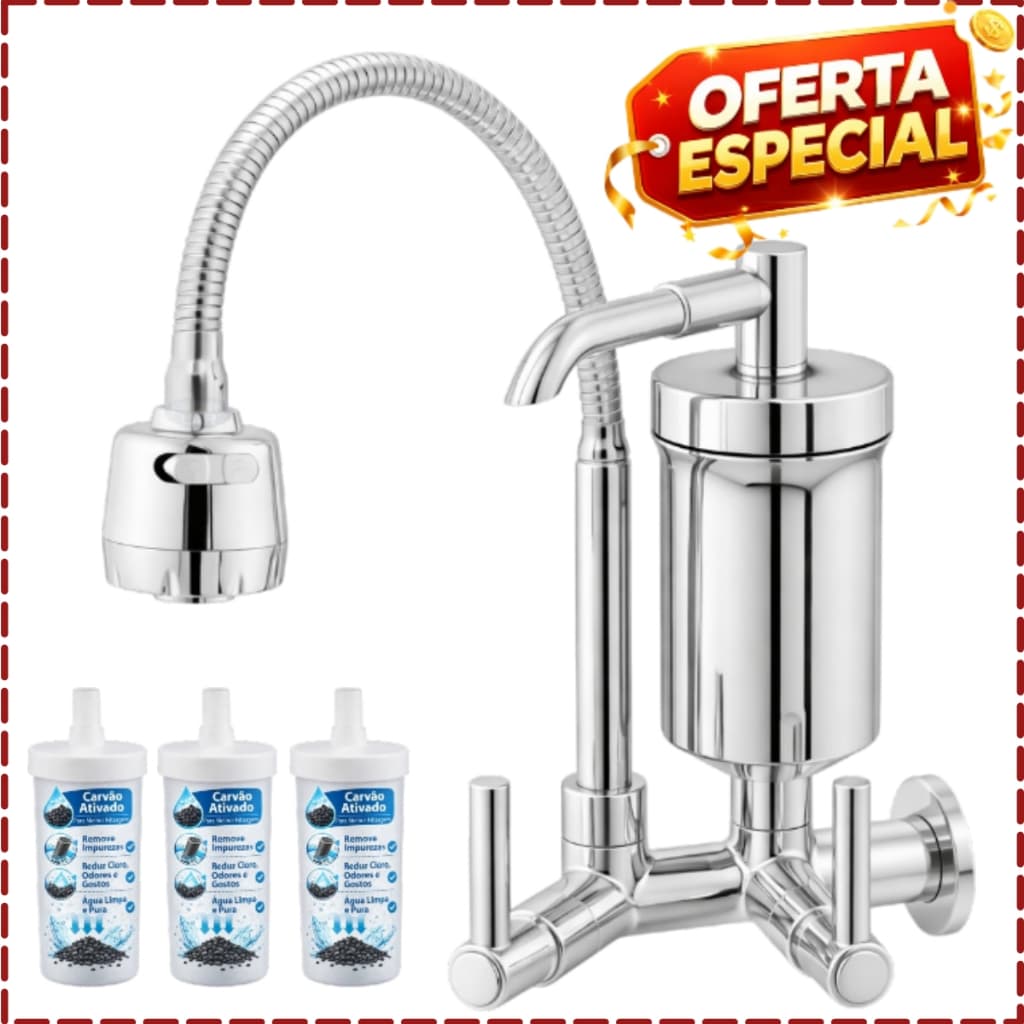 TORNEIRA COZINHA COM FILTRO GOURMET FLEXÍVEL 2 JATOS PAREDE