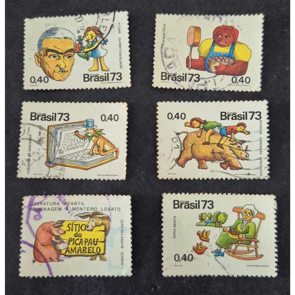 Série completa de selos usados dos correios 1973 - Homenagem a Monteiro Lobato. C806 a C810