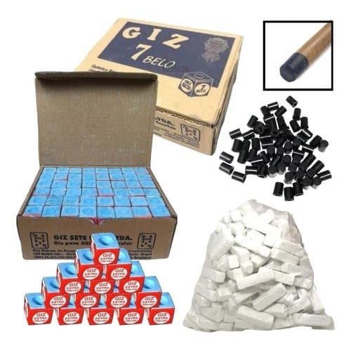 100 Giz Branco Quadrado / 50 Giz Azul Sinuca OU E 4 10 Ponteira Virola Rista Bilhar Snooker Reparo
