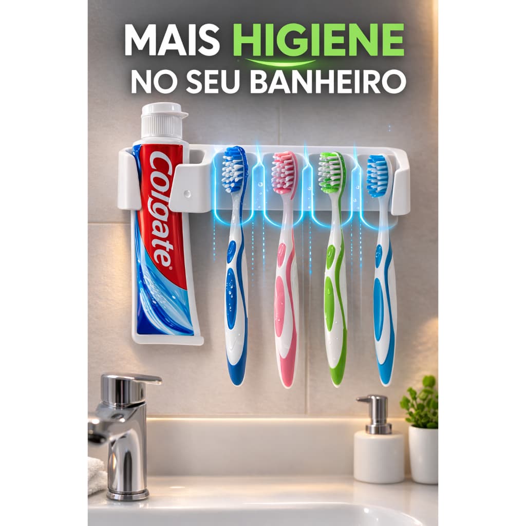 Organizador de Escova e Pasta de Dente para Banheiro | Suporte de Parede com Fita Dupla Face