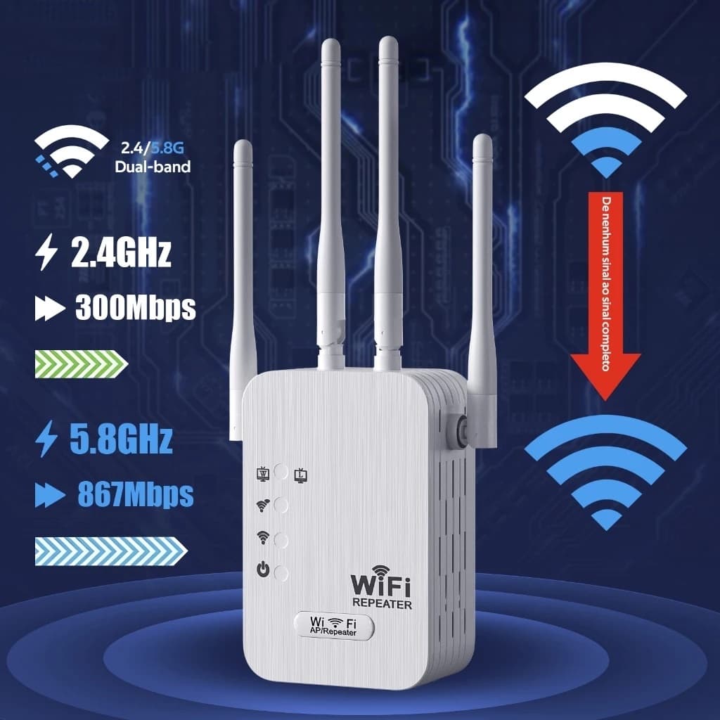 Repetidor Wi-Fi 4 Antenas 300Mbps Amplificador de Sinal Cor Branco Ideal para Casa e Escritório G8