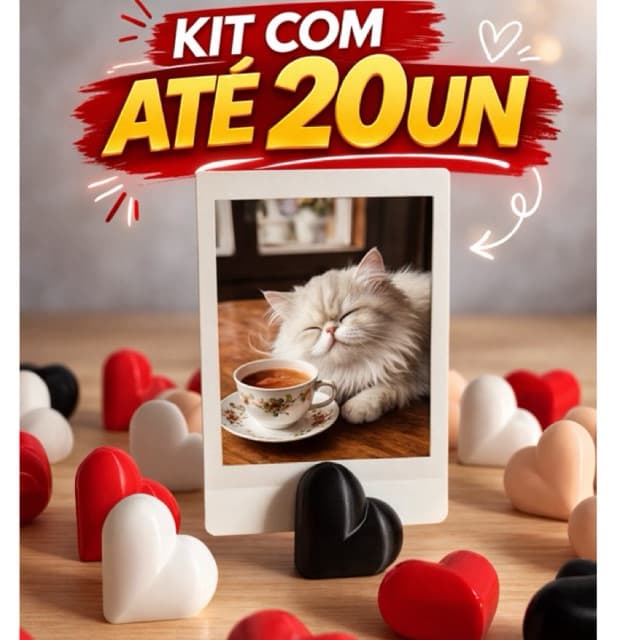 Kit 10un Base Coração Porta Retrato para Foto Polaroid