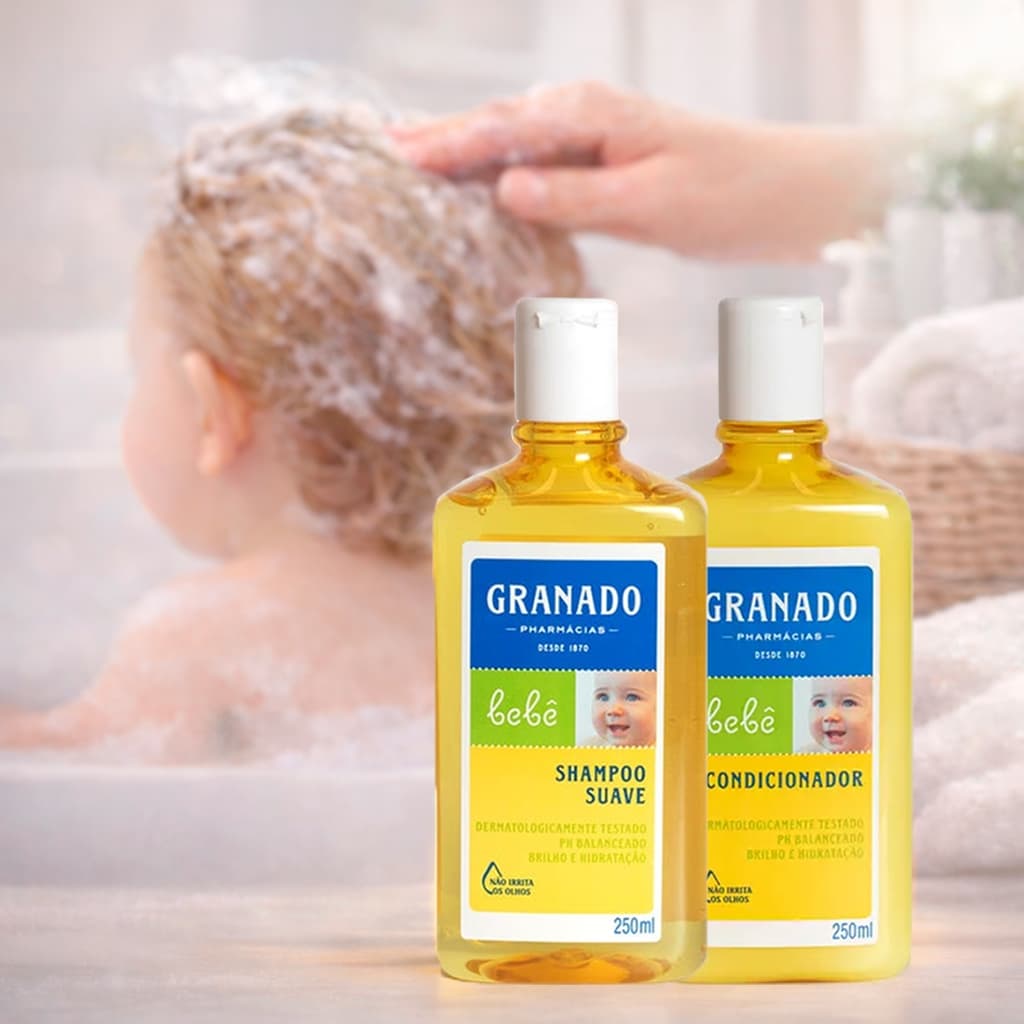 Duo Shampoo e Condicionador Tradicional Bebê Granado 250ml cada Higiene Banho Pele Sensível