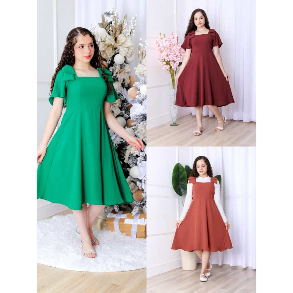vestido juvenil midi evangelico mangas com laço infantil menina luxo