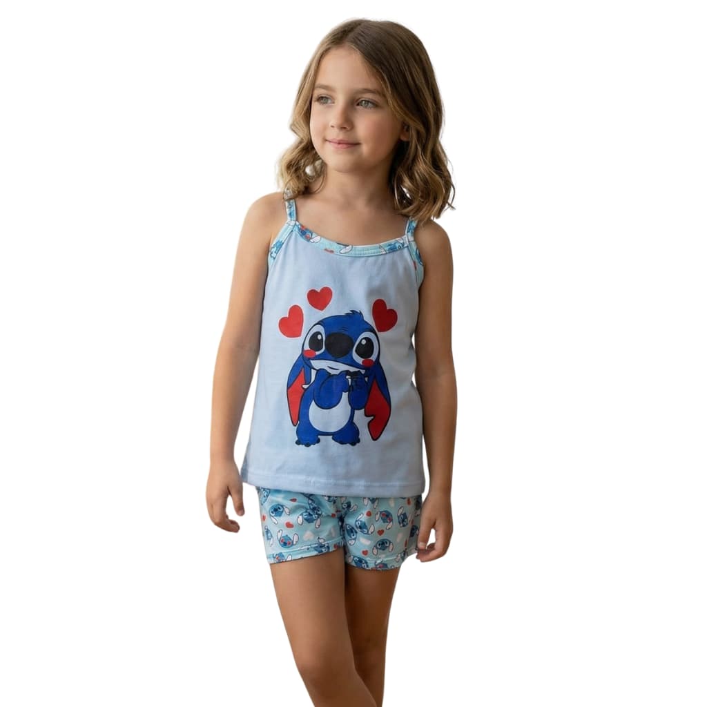 Pijama Feminino Infantil Estampado Personagens Baby Doll Alcinha Verão Confortável