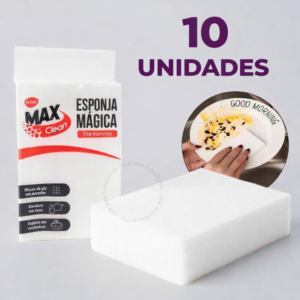 Kit 10 Esponja Mágica Branca Melamina Bucha Tira Mancha Limpeza Desengordura Max Clean