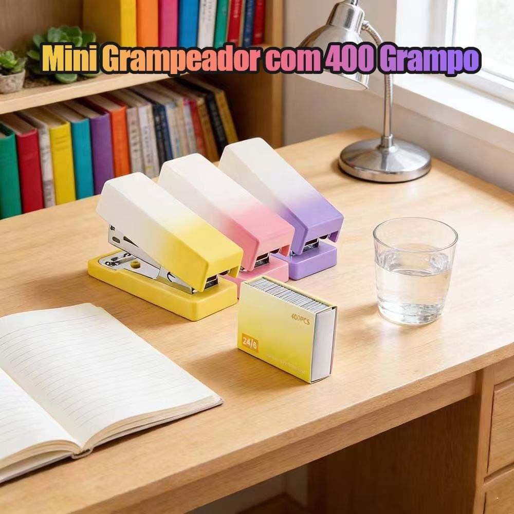 Mini Grampeador com 400 Grampos – Design Degradê, Ideal para Estudos e Escritório！