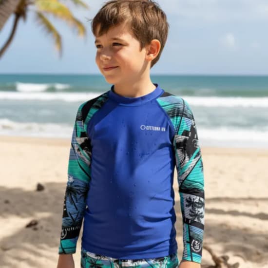 Conjunto Sunga Infantil Juvenil Menino Forro Duplo + Camisa Proteção UV 50 Verão 6 aos 14 anos