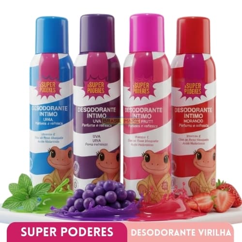 Super Poderes Desodorante Íntimo Virilha Fragância Morango com Vitamina E, Ácido Hialurônico, Óleo de Rosa Mosqueta