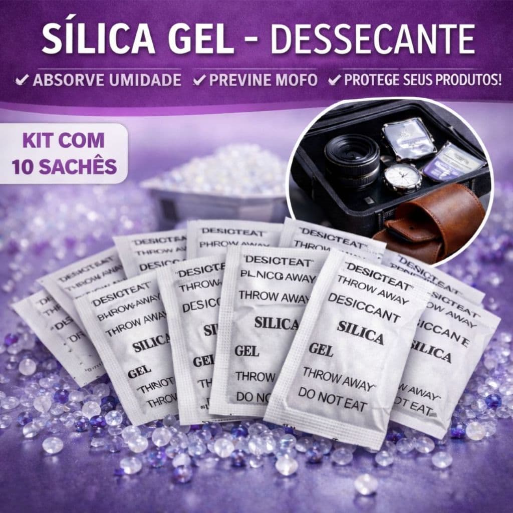 10 Sachês Sílica Gel Dessecante Absorve Umidade Antimofo e Odor Desumidificante Premium