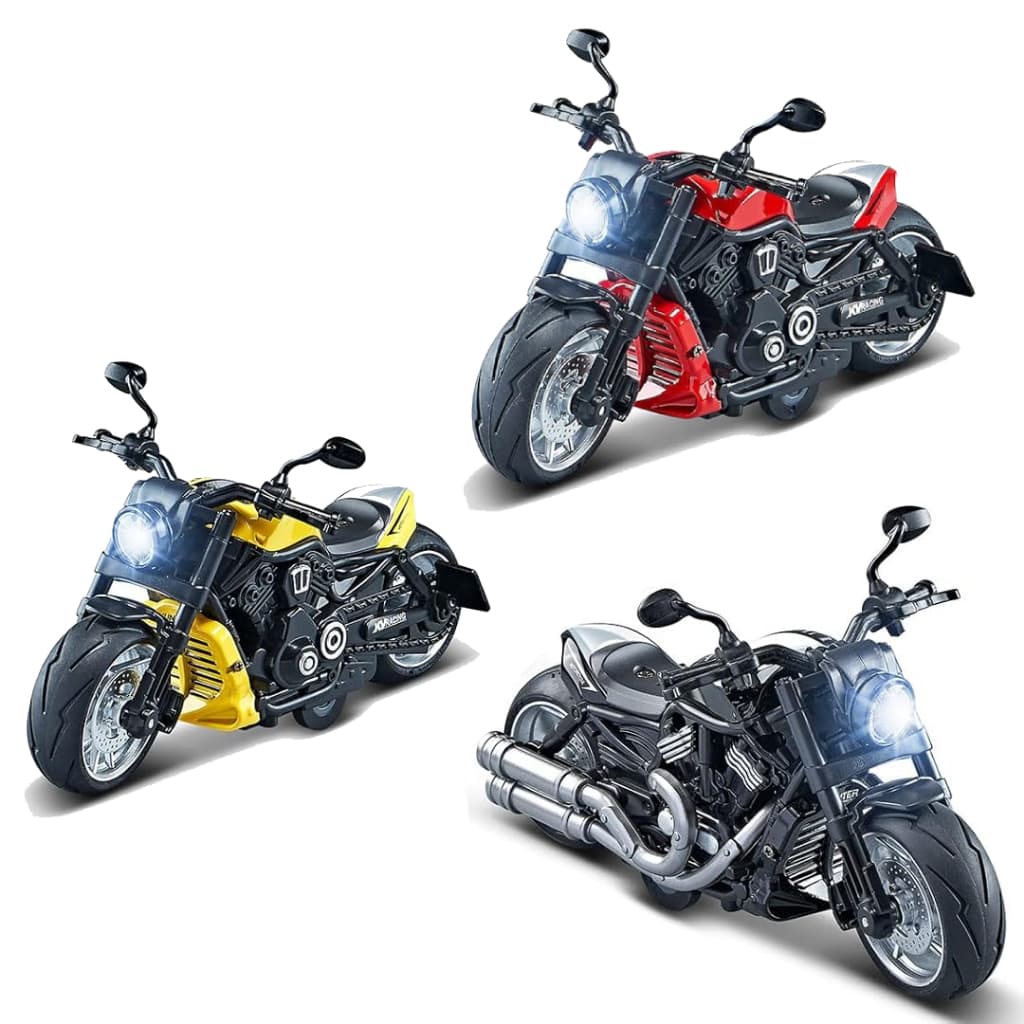 Moto de Ferro Esportiva Farol Luz LED e Som Miniatura a Fricção Brinquedo de Menino Colecionável