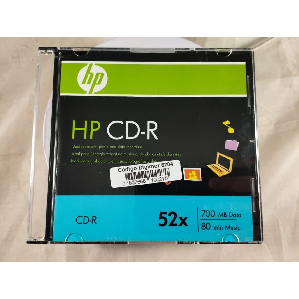 CD-R HP 700MB 80min 52x Virgem para Gravação de Música, Fotos e Dados