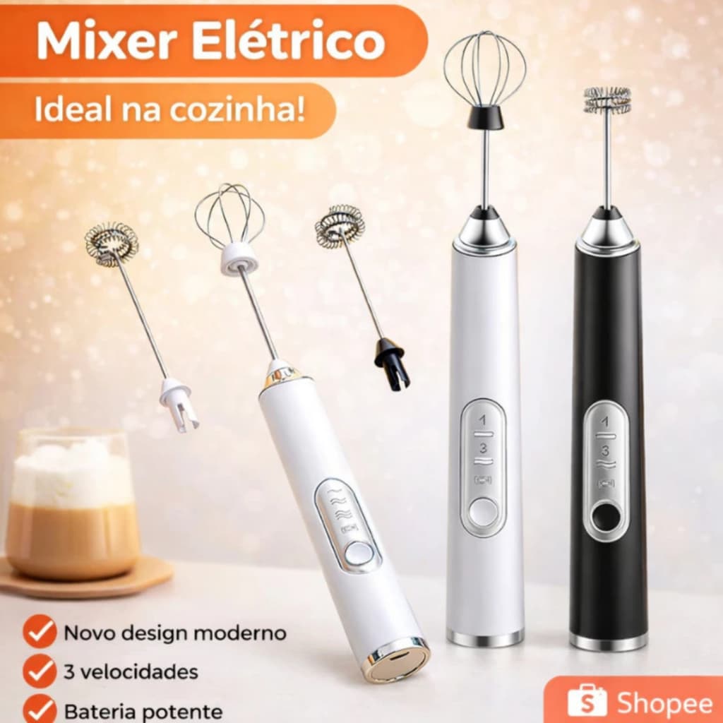 kit batedor misturador mixer portatil 2 em 1 eletrico para Bebidas, Leite, Café  Clara de Ovo Misturador Prático