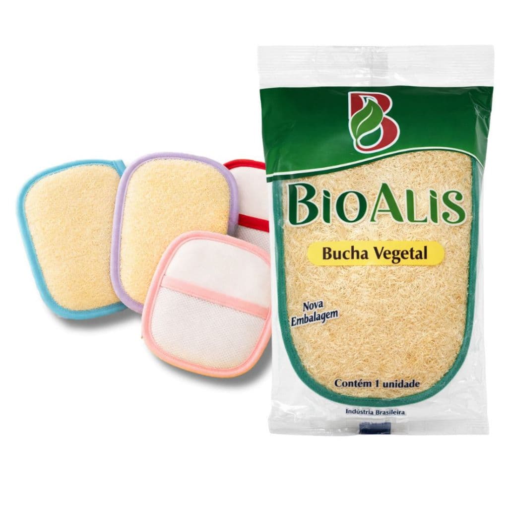 04 Esponjas Bucha Vegetal 100% Natural com Alça para Banho Esfoliante Uso Diário Massagem Corporal