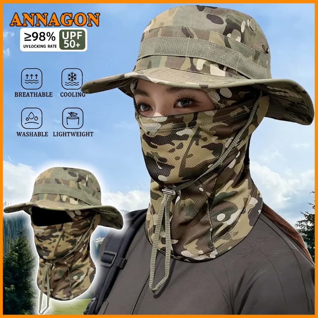 Chapéu com Protetor de Pescoço e Aba Larga com Proteção UV para Pesca e Trilhas