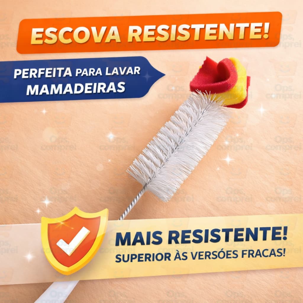 Escova Limpa Mamadeira 38cm Com Esponja | Ideal para Bicos, Copos e Garrafas
