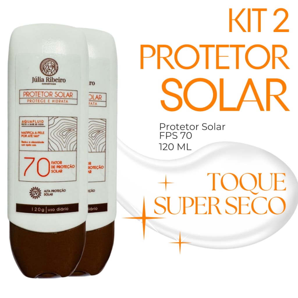 Kit 2 Protetor Solar Júlia Ribeiro FPS 70 – Alta Proteção, Efeito Matte e Hidratação | Uso Diário 🌞💛