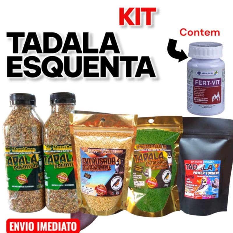 Kit Tadala Esquenta Com  Fert-Vit nas sementes - Fibra, Canto e Reprodução Aves Coleiro , Tiziu , Canário , Papa capim