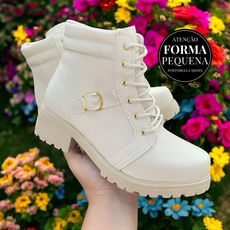 Bota feminina Virginia inverno 2026 bota cano curto solado tratorado outono inverno2026-COTURNO FEMININO OFF WHITE PRETA