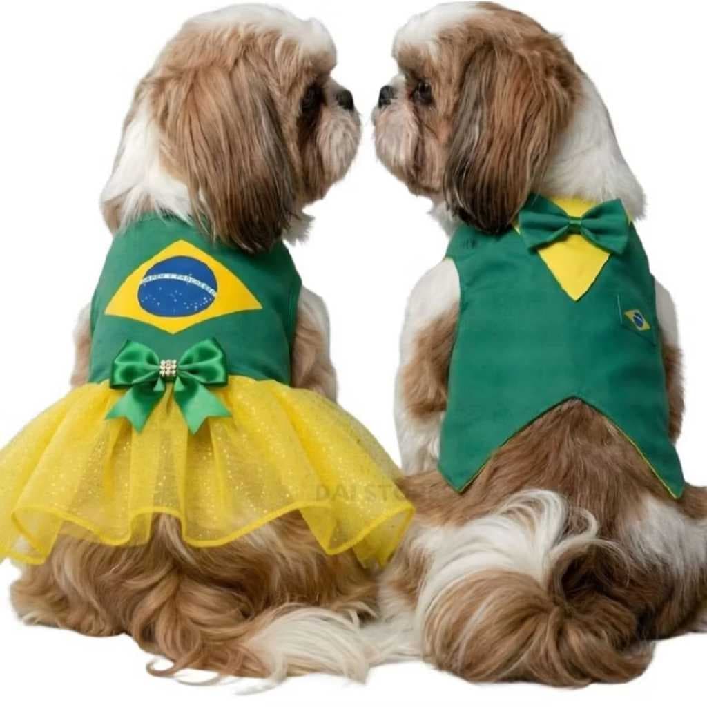Roupa Pet Copa Do Mundo Brasil 2026 Roupinha fantasia Vestido Ou Colete para gato e cachorro