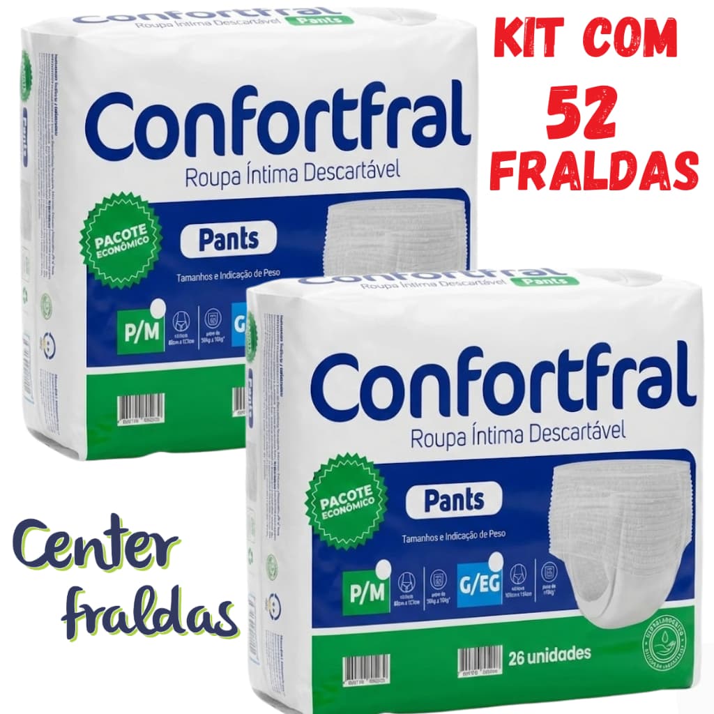 KIT 2 PACOTES DE FRALDAS CALÇA ADULTO PACOTÃO 2 LINHA GERIÁTRICA CONFORTFRAL P/M ou G/XG