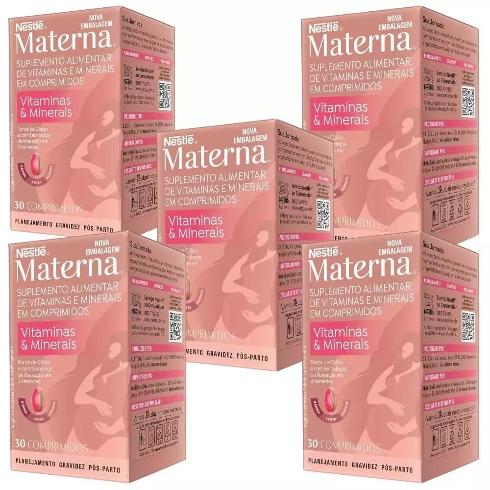 Kit Nestlé Materna Com 5 Caixas De 30 Comprimidos Cada
