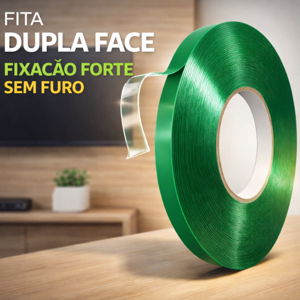 Fita Dupla Face 9mm Ou 12mm X 20M Extra Forte Adesiva Resistente Massa Acrílica