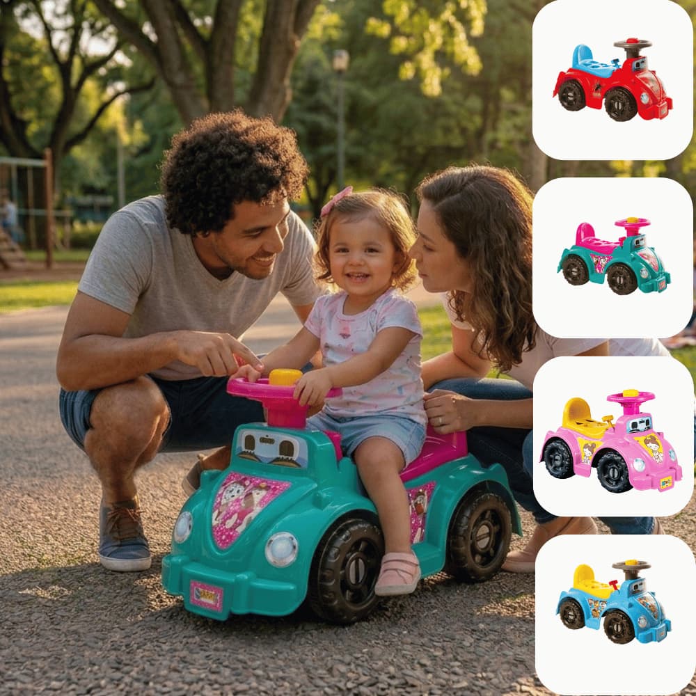 Carrinho Andador Infantil Bebê Criança Buzina Brinquedo Quadriciclo Motoquinha Peças Encaixe Empurra