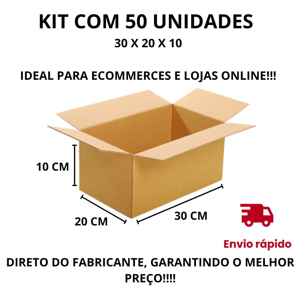 50 Caixas Papelão 30x20x10 Envio Correios Sedex Pac Ecommerce PROMOÇÃO