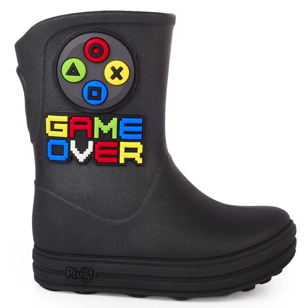 Galocha Infantil Acqua Plugt Menino Jogo Game Over Controle Preto Marinho Impermeável Confortável