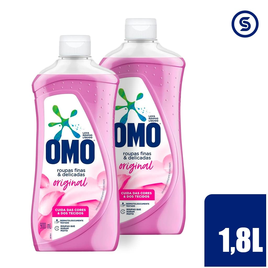 Sabão Lava Roupas Líquido Roupas Finas e Delicadas Omo Original Rosa 900ml