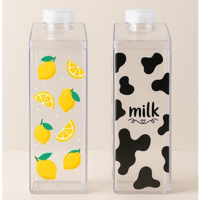 Garrafa Jarra Formato de Caixa | kit 2 peças|  de Leite e Porta Suco em Acrílico Organizador de Geladeira