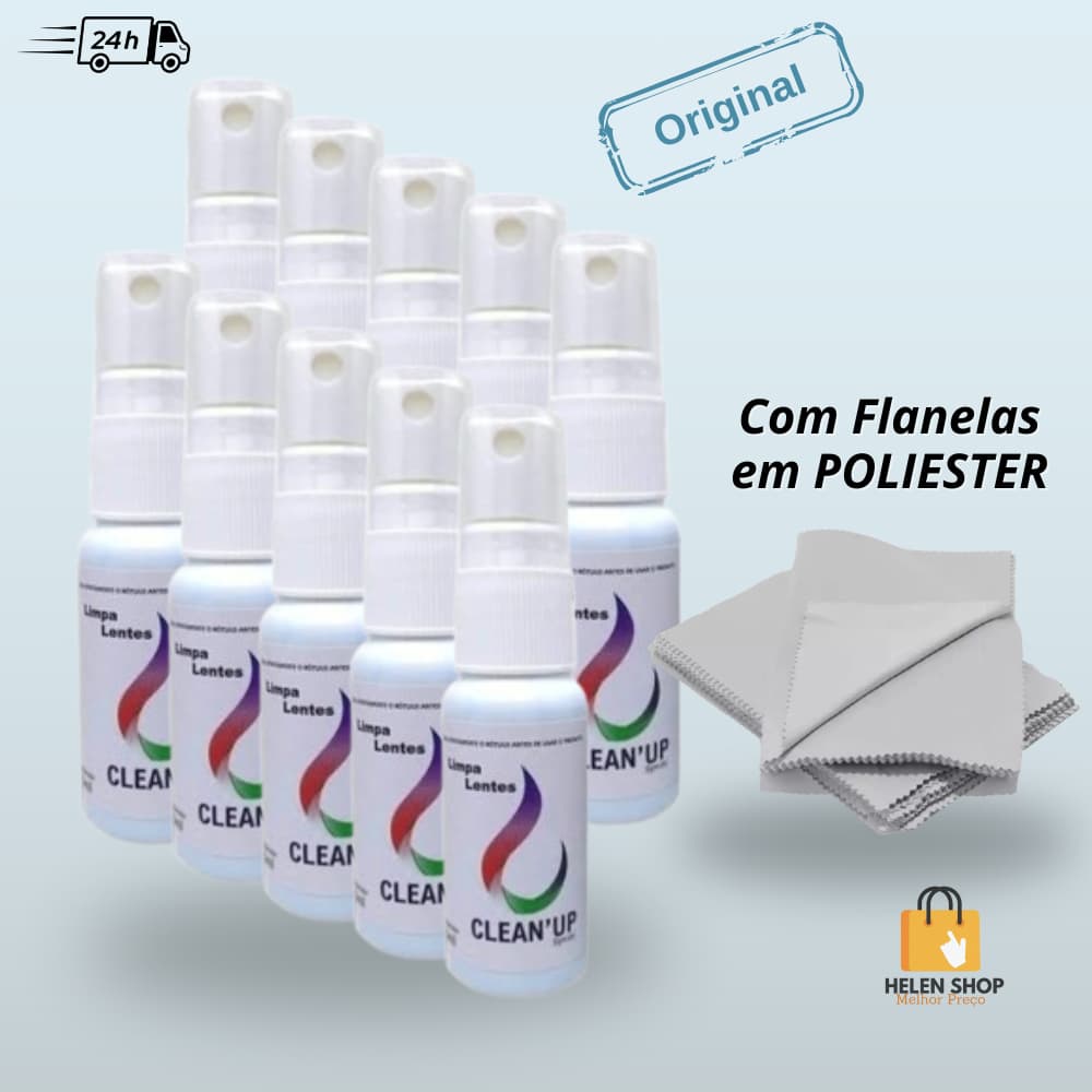 Kit Limpa Lentes + flanelas mágicas poliester óculos telas celular notebook televisão Clean Up 25ml