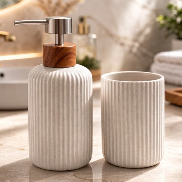 Kit Banheiro Porta Sabonete Dispenser e Porta Escova Porcelana Chique Elegante Lavabo