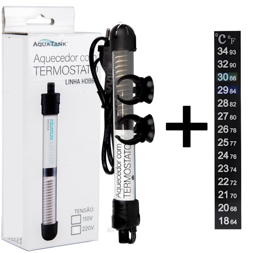 Termostato Aquecedor 25w + Termometro Aquatank para aquários De até 25L Hobby